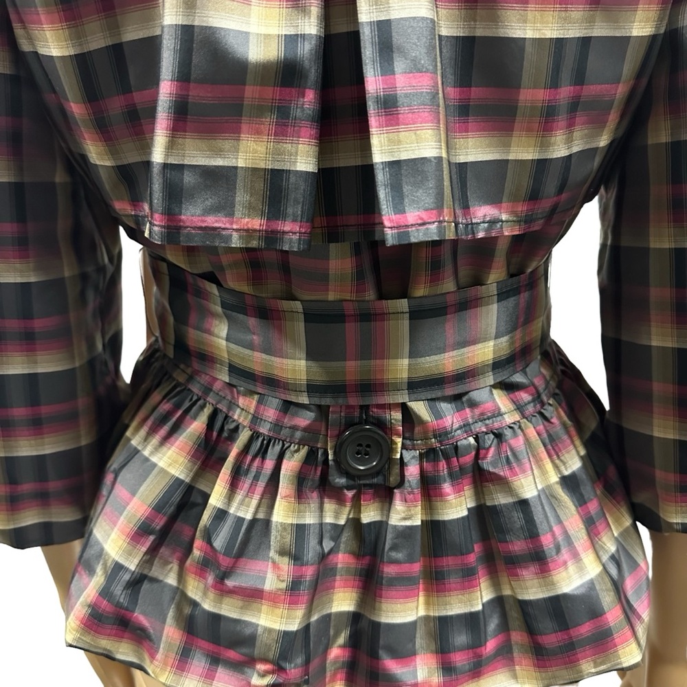 Eci New York Silk Retro Plaid Double Breasted 3 Quarter Sleeve Tie Belt Size 2 - Picture 3 of 12